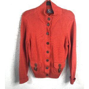 American Living Cardigan Women L Red Sweater Leather Straps Equestrian Preppy